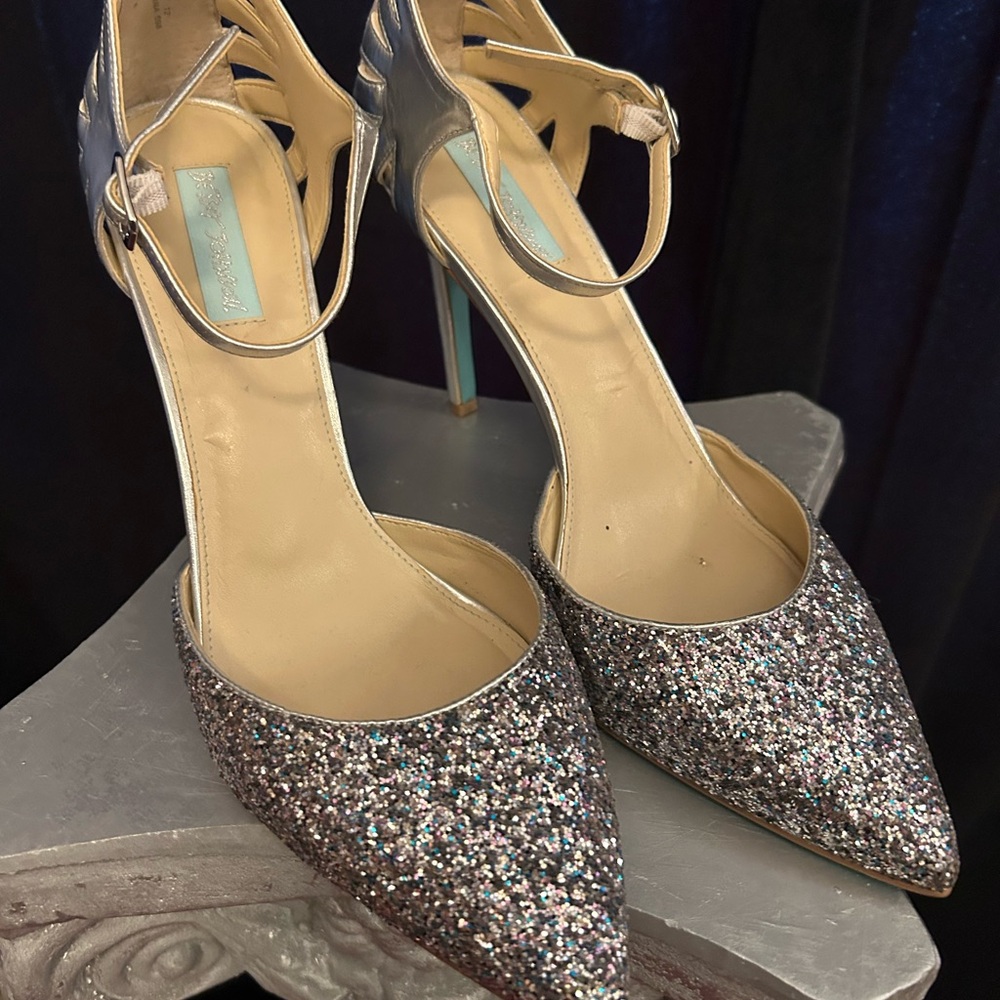 Betsey Johnson Silver Glitter Heels